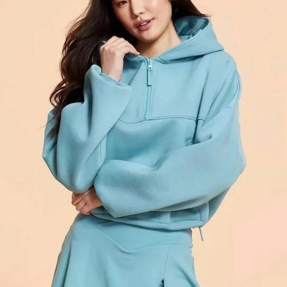 Blogilates Half Zip Marshmallow Women's Blue Hoodie Sz XL